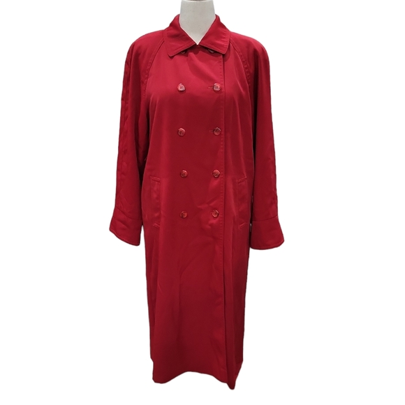 Gallery women's red long maxi full length double breast trenchcoat 10P - Picture 5 of 10